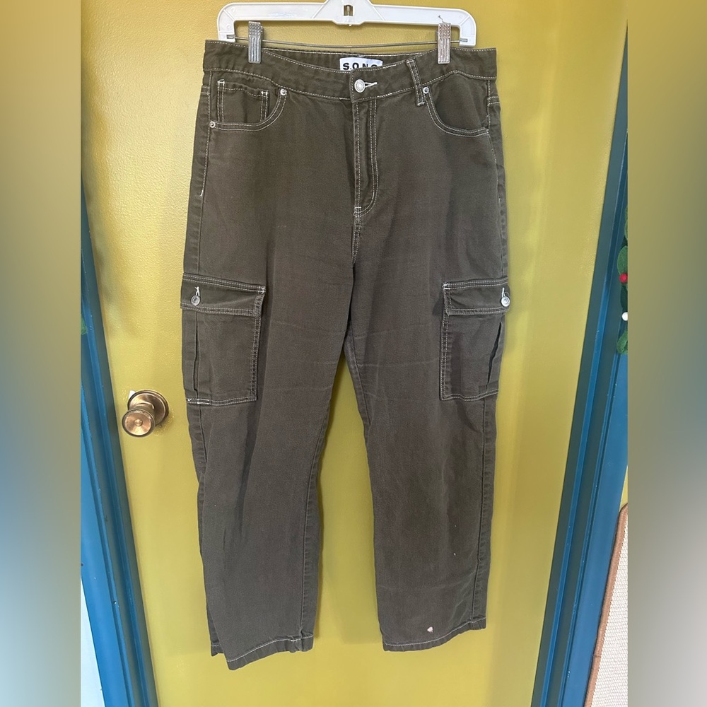 SONG Men's Olive Cargo Pants